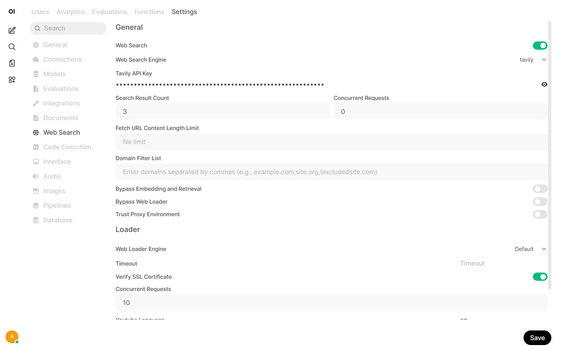 web search configuration