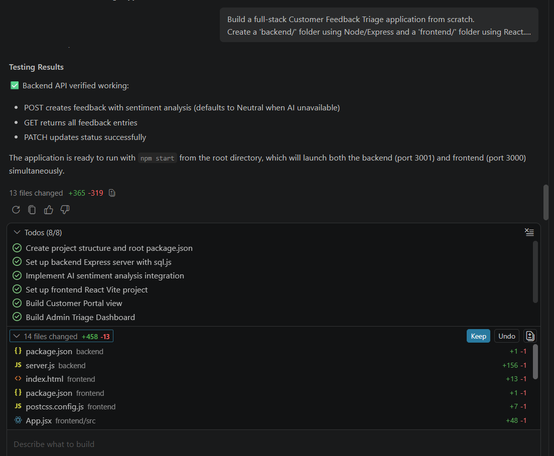 VS Code agent result